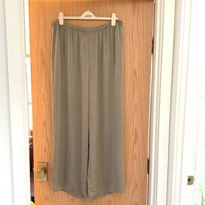 VINTAGE 1980s 100% Silk Sage Green / Taupe / Gold Wide Leg Pants - Size 12